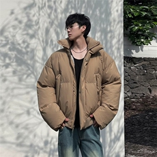现货5W件冬季三防重磅硬挺boxy短款羽绒立领PU皮棉衣外套加厚棉服，男装棉衣，电商A443