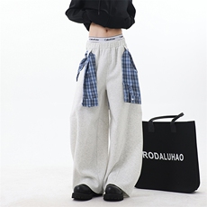 美式格子裙摆屁帘休闲卫裤女宽松慵懒风运动阔腿裤潮KZ0876-P53，男装休闲裤，星座308B-2