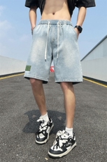 2025春夏季新款裤脚麦标牛仔短裤男潮流痞帅学生短裤D27#-P38，男装牛仔裤，电商A178