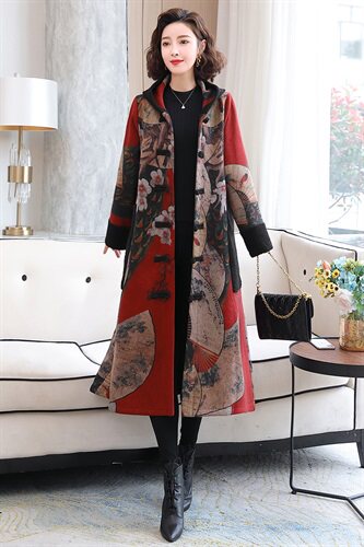 毛呢外套女中长款春季新款加厚中国民族风宽松斗篷妈妈呢子大衣潮，女装毛呢外套，缘衣格
