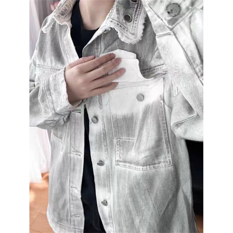 脏染做旧牛仔夹克男春秋季潮牌嘻哈宽松休闲情侣翻领外套J30，男装工装外套，星座1116A（原606A-3）