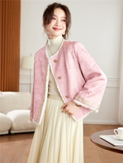 现货~2025年冬季双面穿皮毛一体guo风镶砖提花侧插口袋加厚外套，女装羊羔毛/颗粒绒，新依时派