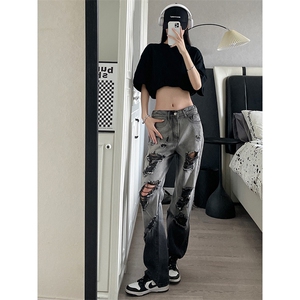 美式ins高街小众hiphop夏季破洞牛仔裤货号K729P60图片
