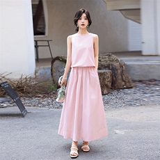 粉色减龄甜美上衣半身裙套装女2024夏季新款气质小清新两件套，女装套装/套裙，流量+