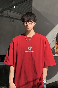 港风字母刺绣多色短袖T恤男DT77778P22块特价控45：供抖音视频图片