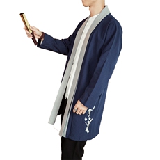风男唐装复古刺绣开衫外套中式中长款汉服披风风衣JK617P85，男装风衣，钱塘788(原4013)