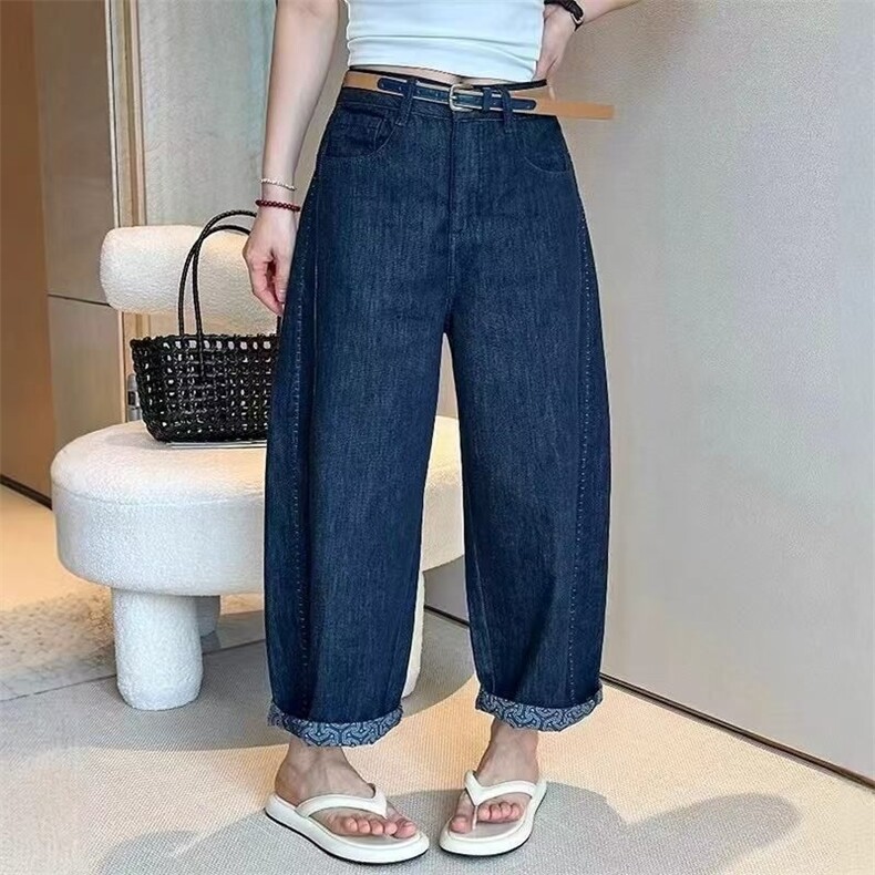 夏季新款高腰显瘦直筒牛仔裤复古百搭八分裤图片