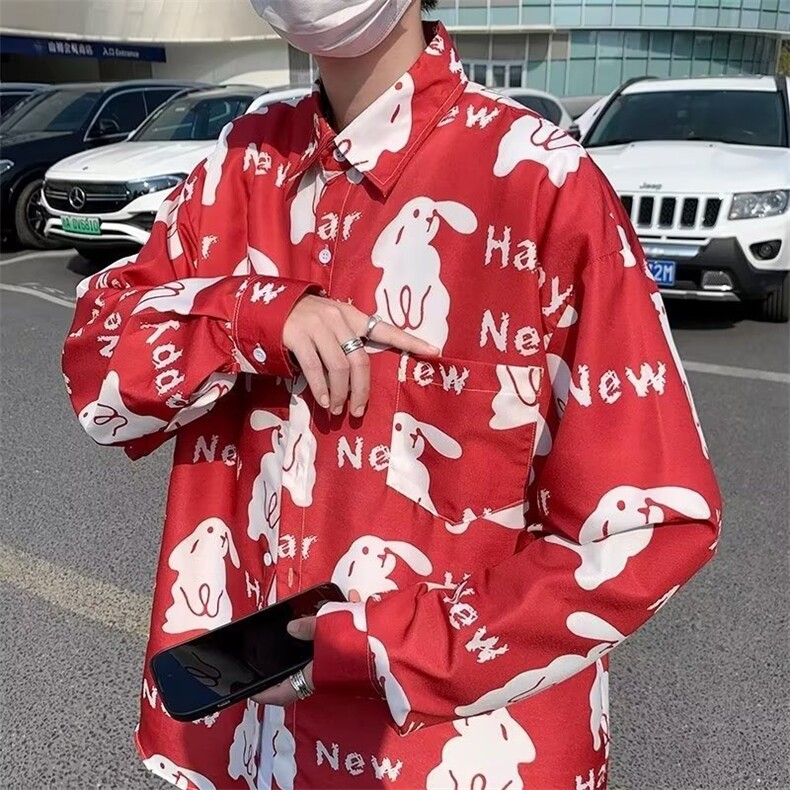 长袖日常春季动物新款原宿潮百搭慵懒青春流行潮流衬衫男日系C647,男装衬衫,星座1013