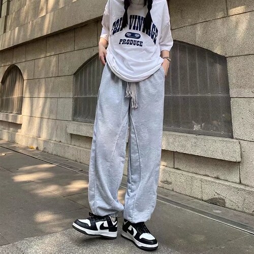 高街灰色休闲裤子男抽绳vibe风垂坠感直筒A682P32,男装休闲裤,星座1116-2