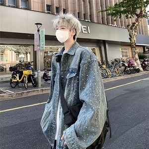 亮片牛仔外套男春秋季工装夹克潮牌翻领上衣 网图 7255-P108图片
