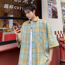短袖衬衫男夏季新款磨毛格子衬衣DX711-特批25无差价，男装衬衫，星座214-3