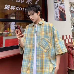 短袖衬衫男夏季新款磨毛格子衬衣DX711-特批25 无差价图片