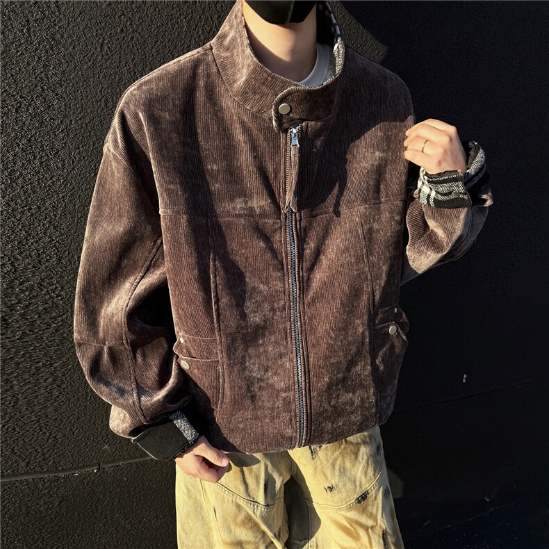 秋季工装夹克休闲潮牌双色灯芯试翻领休闲外套 A436-6115-P85图片