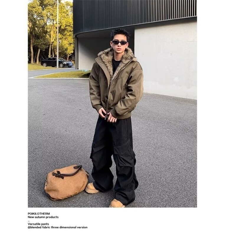 M78-P91秋冬美式复古座山雕毛领结构棉服冬季加厚飞行夹克外套,男装夹克,电商B323A