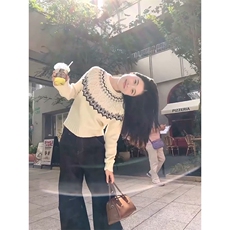 重磅秋冬装北极绒套头毛衣美式复古休闲慵懒风提花工艺针织衫外套，男装针织衫/毛衣，电商A486