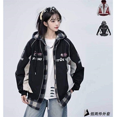 春季新款港风美式潮牌假两件字母印花连帽夹克XZ213-JK6666-P80，男装夹克，星座213