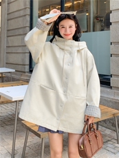 春现-韩系宽松甜酷风休闲拼接连帽短风衣B190-5066-P175-K248，女装风衣，2B190