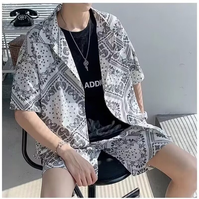 泰云南泼水节度假旅游花衬衫短袖沙滩套装夏季薄款速干男女情侣,男装衬衫,星座1210-1