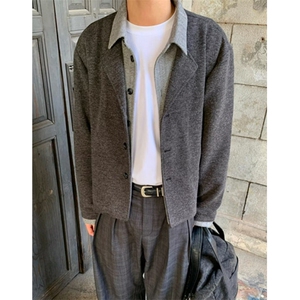 冬季复古加厚假两件polo领针织衫宽松保暖休闲男女毛衣 J9105图片