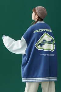 中性风秋装新品潮流时尚印花宽松衔接夹克棒球服外套G110 P65控88图片