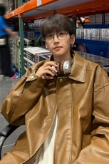 抖音直播！pu皮衣机车服宽松夹克男CP40-特p65控价：118，男装皮衣，电商B371