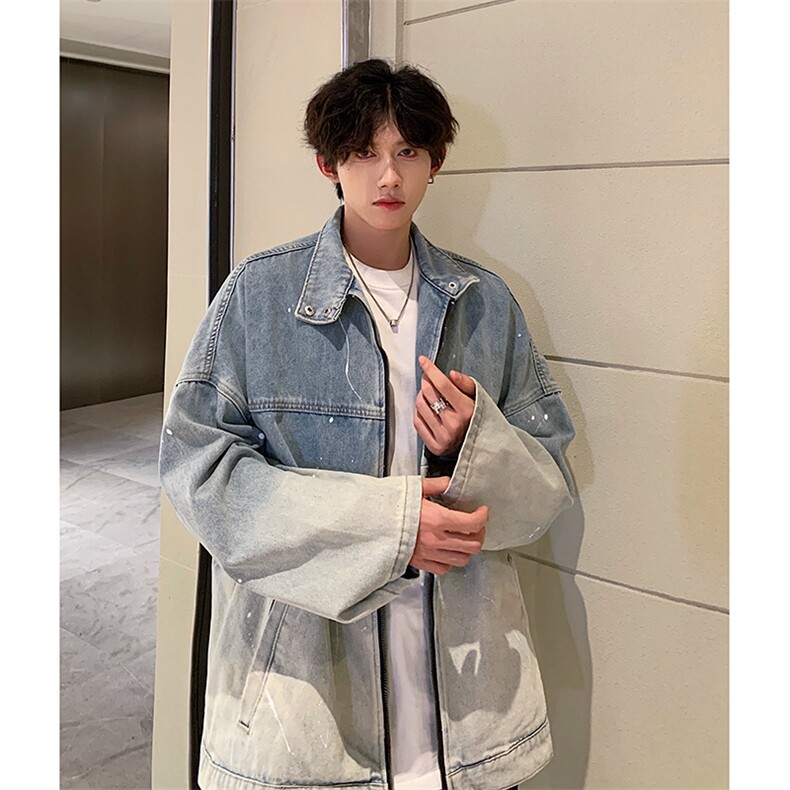 现货高品质男士水洗泼点宽松牛仔外套618A-JK110-P95控128图片