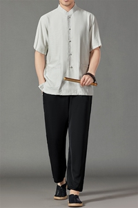 2026夏季薄款高端风冰丝短袖衬衫套装唐装汉服 HL23813-P120图片