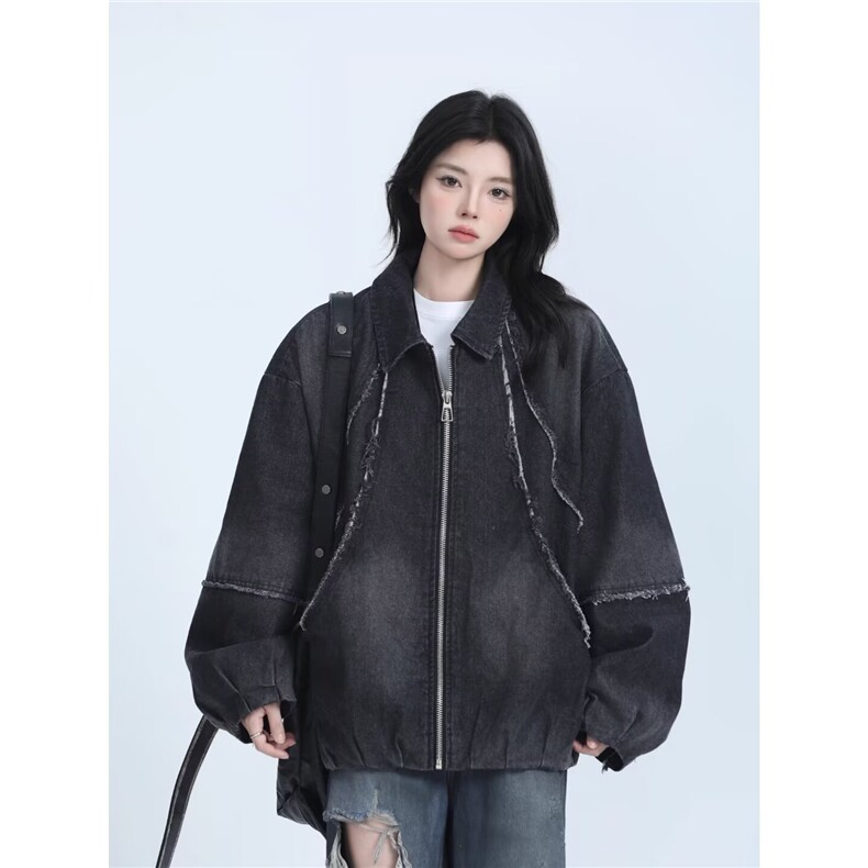 美式做旧扎染重工毛边牛仔外套男女秋冬新款ins潮夹克LF4003-P77,男装工装外套,星座1008