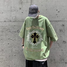 蜡染潮牌宽松短袖t恤美式复古高街水洗做旧517A-2-SX207-P35，男装T恤，星座517A-2