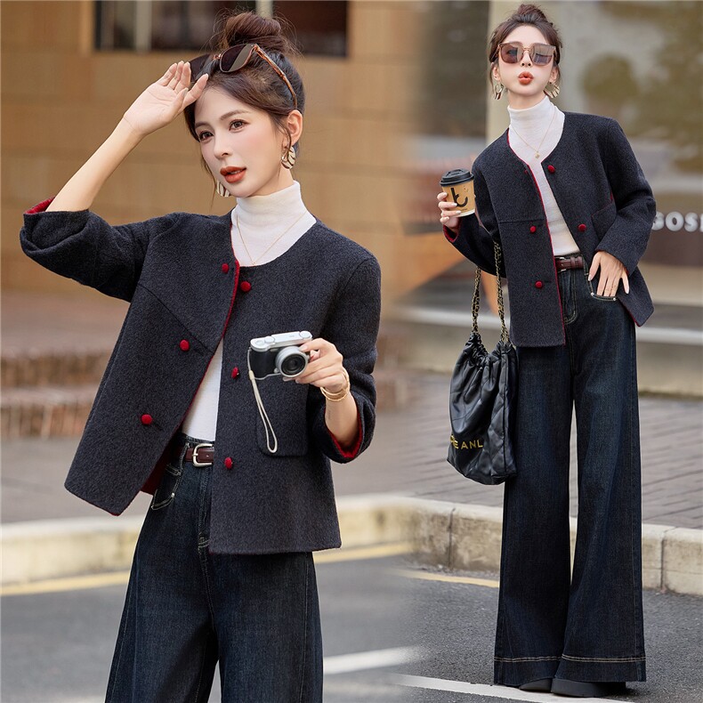 羊毛双面毛呢外套小个子短款女2025年冬季新款洋气百搭羊毛大衣，女装毛呢外套，众宇琦