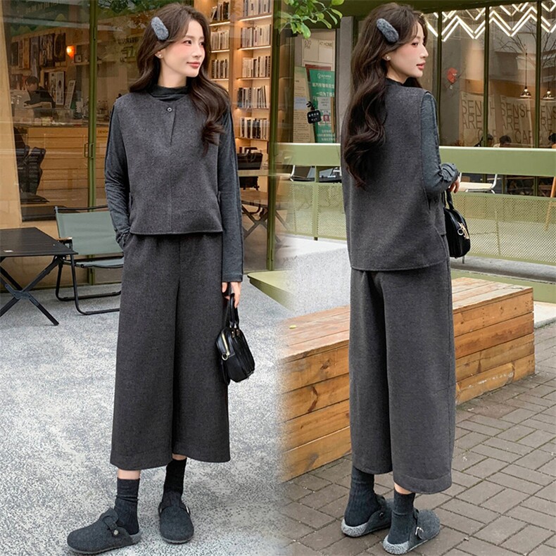2026年春季法式时尚潮流舒适洋气带高级感磨毛棉质感马甲三件套裤，女装套装/套裙，超帛