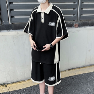 休闲运动服套装男夏季短袖POLO衫青少年短裤潮牌两件套TZ01-P55图片