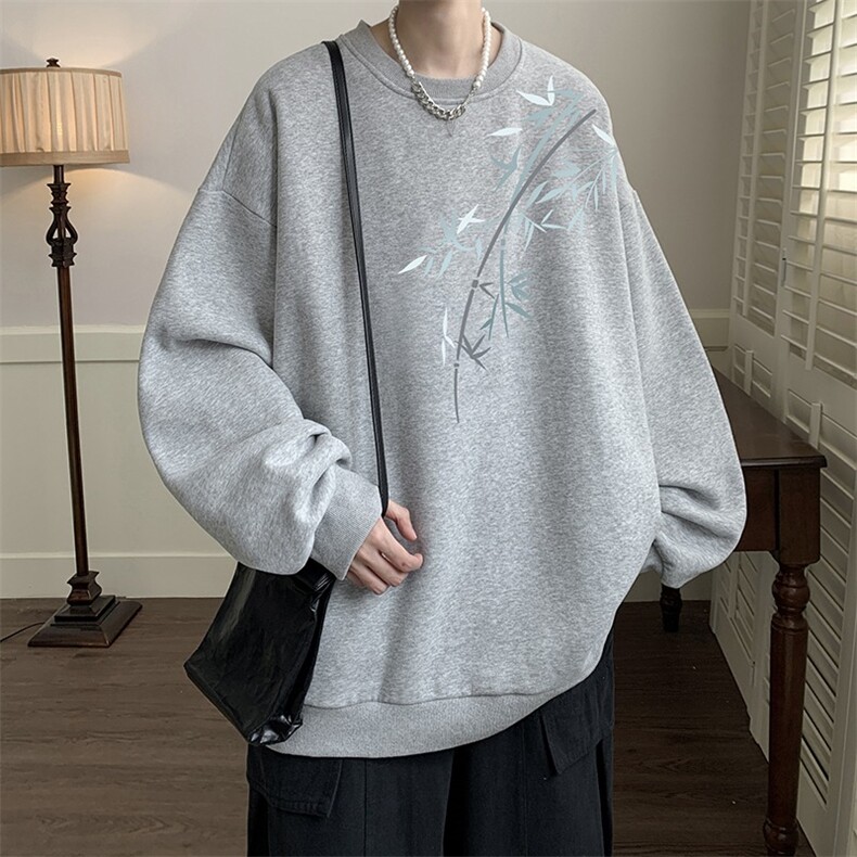 圆领卫衣男潮竹叶卫衣风休闲新中式卫衣WY1158-P37，男装卫衣，星座208-5