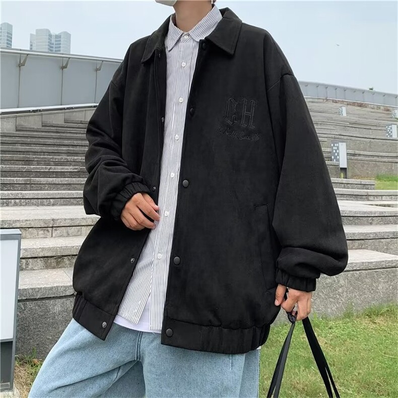 麂皮绒外套男春秋季潮牌机车夹克美式复古高级感痞帅炸街休闲上衣,男装夹克,星座1210-1