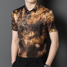 宽松百搭翻领衬衫2024年夏季潮流上衣纯色短袖POLO衫GBN8338，男装Polo衫，钱塘6003（原4033）