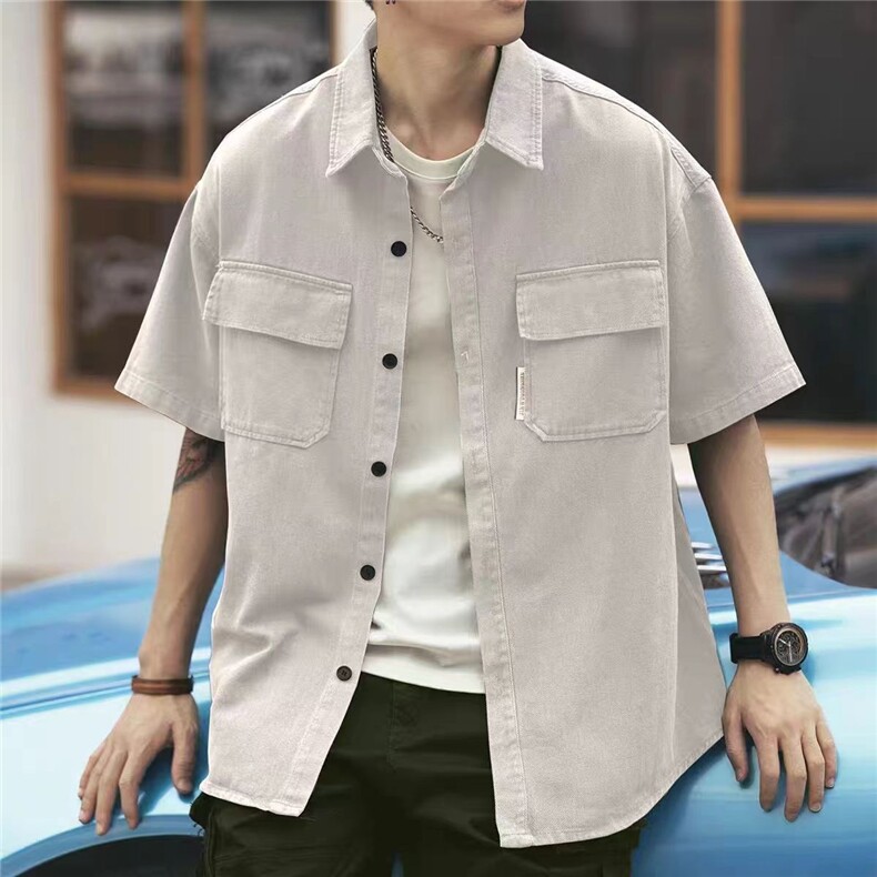 港风新款短袖衬衫男夏季休闲工装衬衣潮流潮牌宽松大码胖子外套，男装T恤，星座1210-1