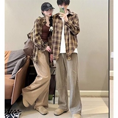 C237-P28情侣装秋装美式复古潮牌格子长袖衬衫女小众设计感开衫，男装衬衫，电商B323A