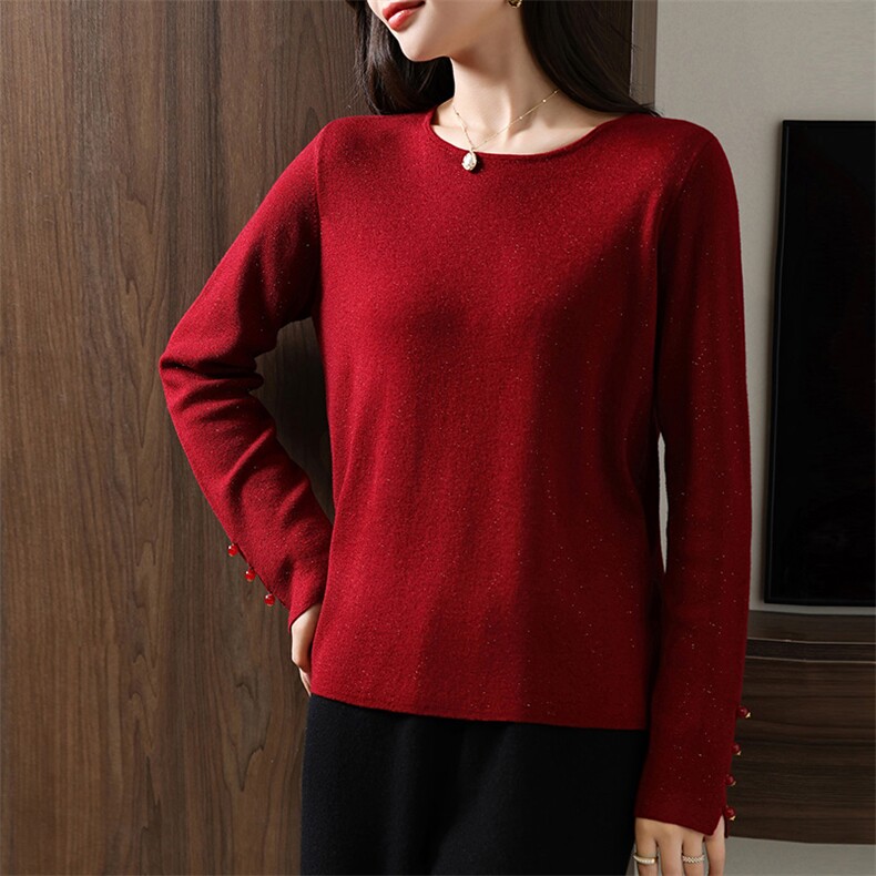 圆领毛衣女纯色时尚气质百搭款休闲显瘦针织衫，女装羊毛衫，江南羊绒