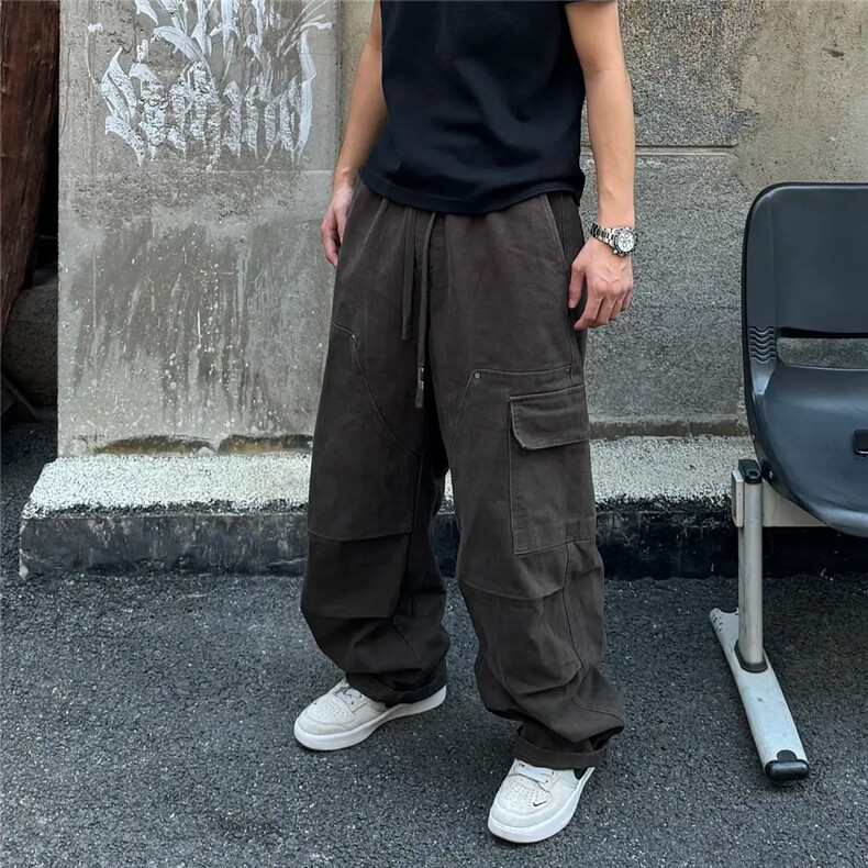1506-1/KQ011/63P潮牌青年痞帅多口袋工装裤复古做旧拉链装饰阔腿，男装工装外套，星座1506-1