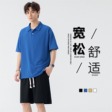 黑色polo衫t恤女高级感夏季痞帅职场成熟轻熟风女装修身正肩短袖，男装休闲套装，星座209
