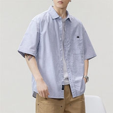 日系复古极简风格条纹纯棉面料男上衣衬衫外套A329-Z927-P65，男装衬衫，电商A329