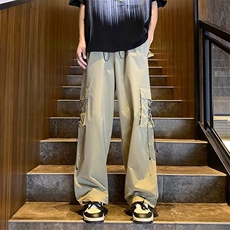 工装裤高腰垂感休闲裤小个子宽松褶皱阔腿裤子CK279P43，男装休闲裤，星座410-2