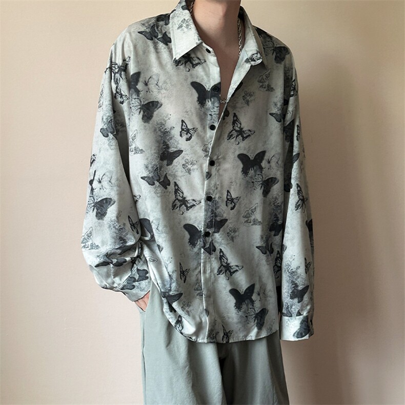 夏季现货印花衬衣男潮牌冰丝花衬衫A351-AC25603-p55控108图片