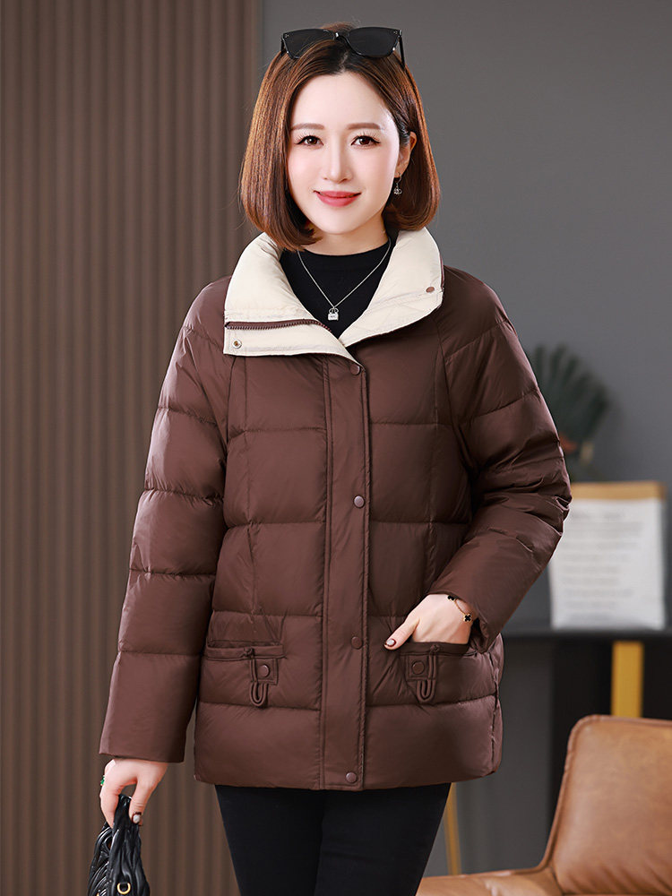 2025冬装新款中长款撞色拼接立领棉衣外套棉服,女装棉衣/棉服,雪樱依海