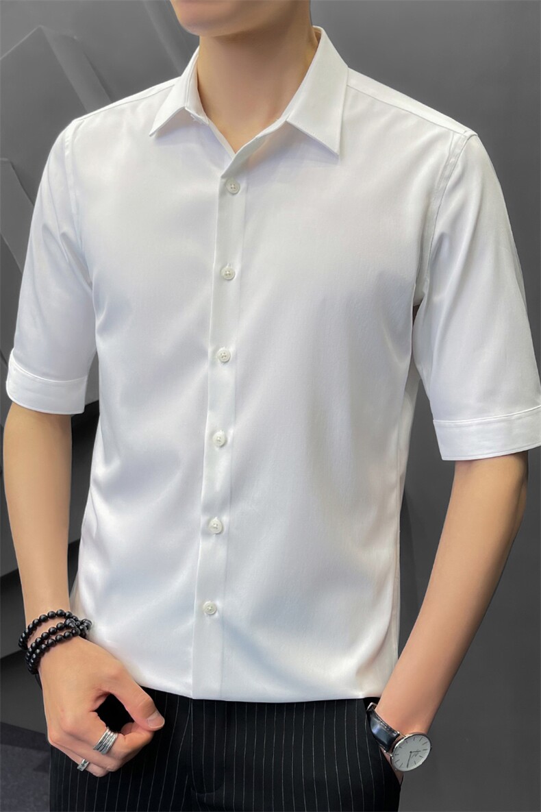 夏季冰丝衬衫男修身潮流五分袖商务高级感白衬衣8315P65控118,男装T恤,电商A355（原A415）