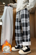 薄款改加绒冬季银狐绒复古大码直筒格子裤男K1264J加绒-特P50控88，男装卫衣，电商A001