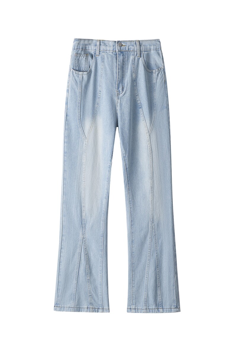 白底平铺立体美式高街渐变水洗牛仔裤男微喇拼接潮牌裤子KZ014P63,男装牛仔裤,电商B312