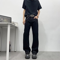 CR0555-P45黑色复古柳钉微喇牛仔裤男款夏季美式高街潮牌长裤子，男装牛仔裤，电商C233