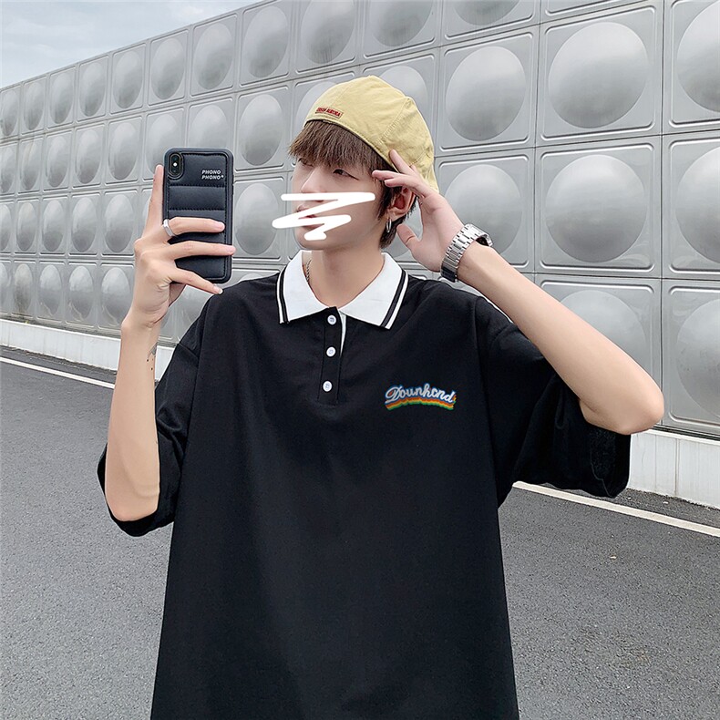 夏季韩版潮流宽松休闲POLO短袖港风五分袖翻领T恤PL6103P35控48,男装T恤,电商A268A