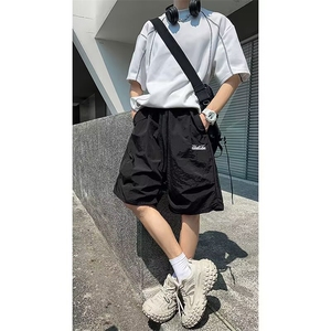 多巴胺刺绣速干七分裤男女夏季hiphop冰丝休闲伞兵裤情侣过膝短裤图片